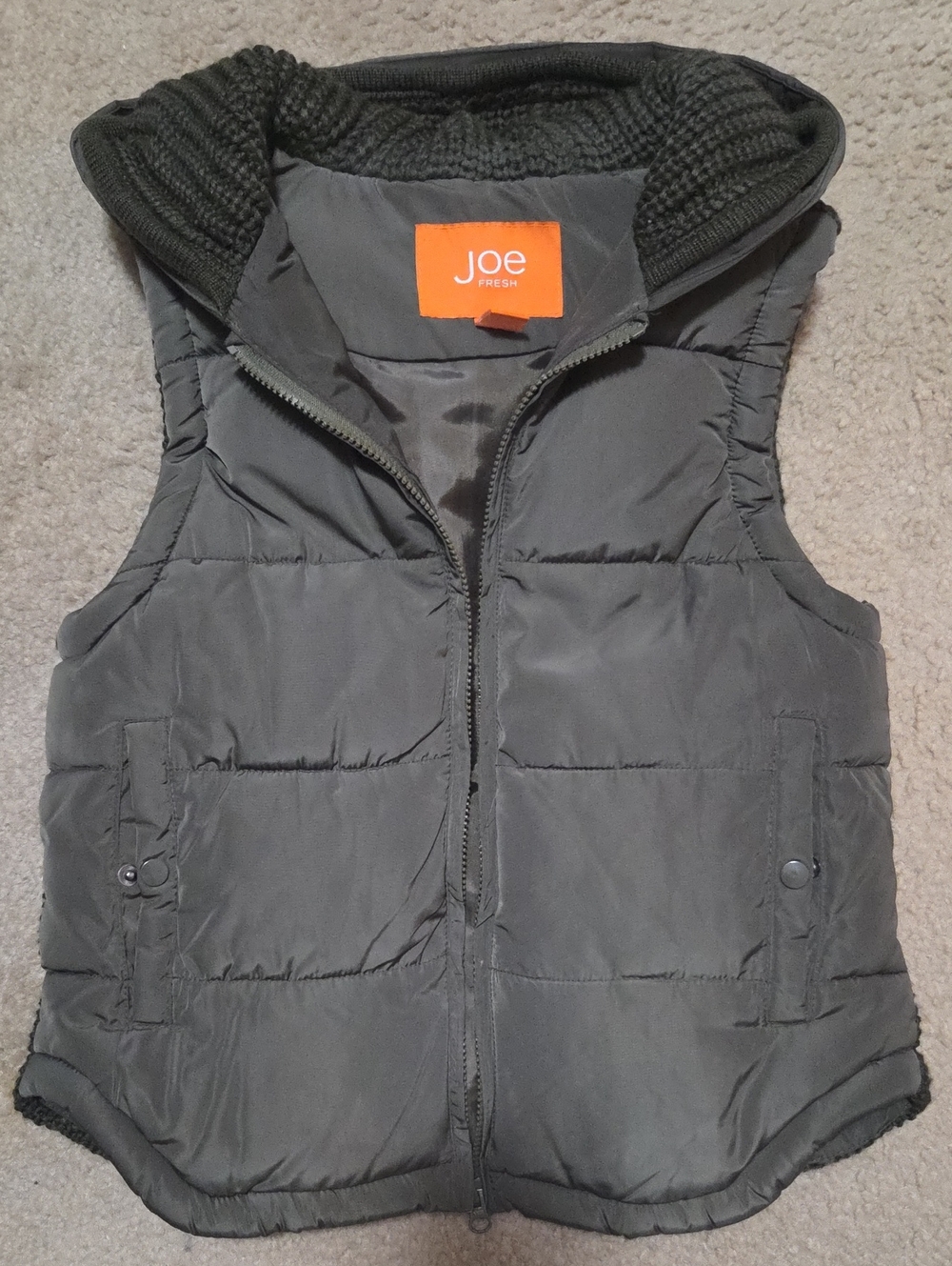 Joe Fresh Hooded Quilted Puffer Vest in Olive